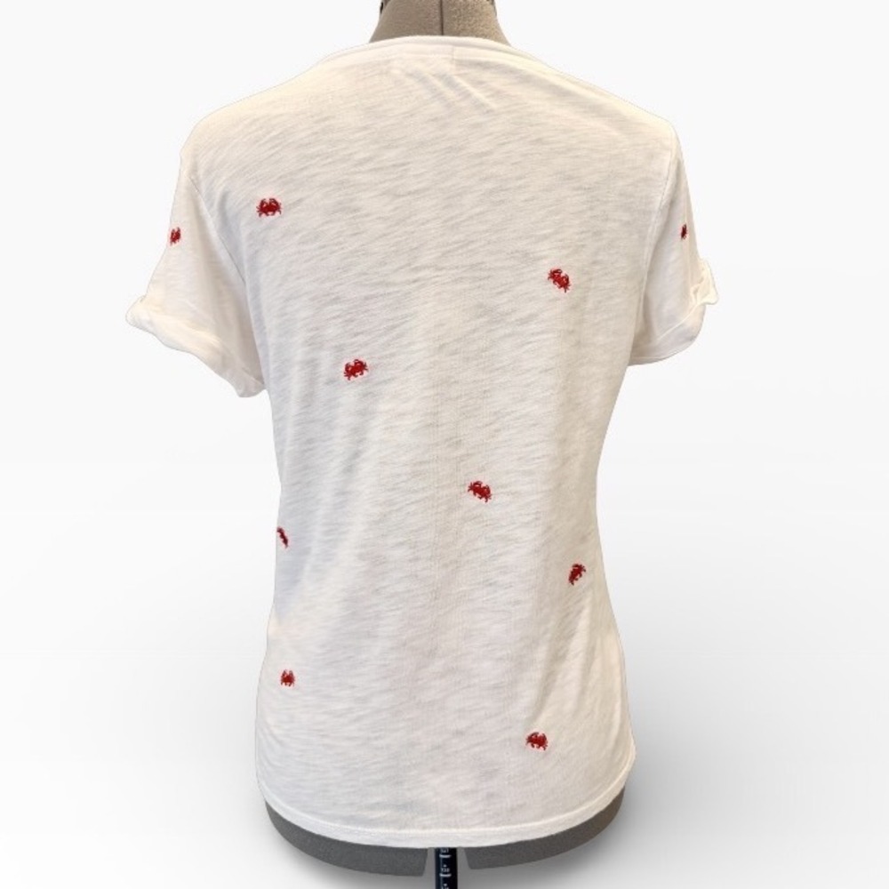 t.la Anthropologie Embroidered Crab V-Neck Pocket T-Shirt XXS Slub Knit - Picture 7 of 8
